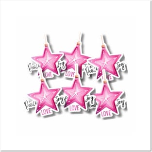 Collage of Christmas Pink Stars with Peace Love and Joy Posters and Art